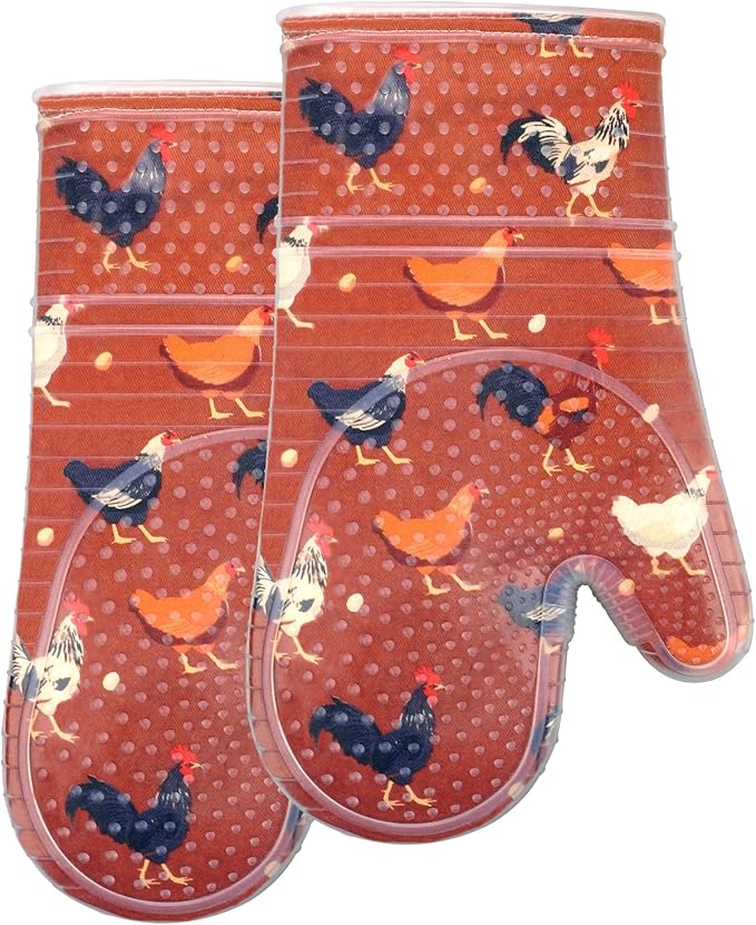 Oven Mitts Set of 2 with Transparent Clear Silicone Shell and Nice Shell Flower by REDLMLDETA