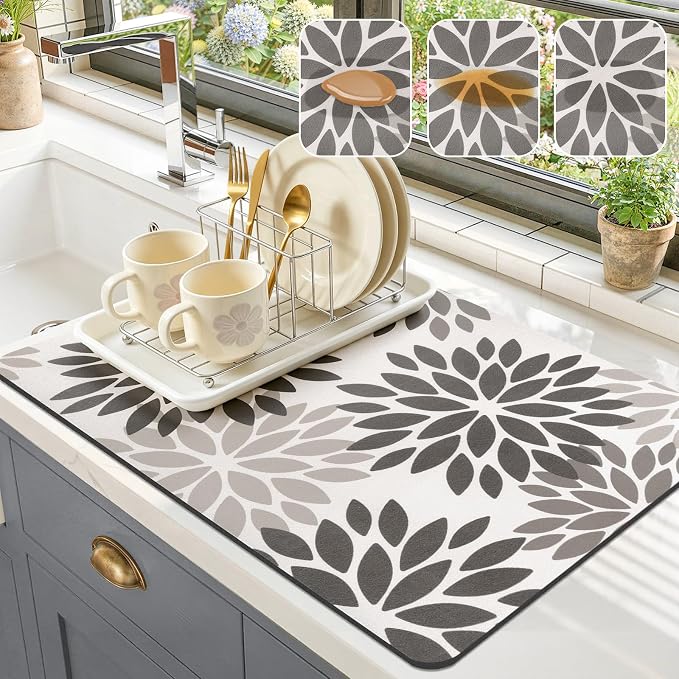 Findosom Floral Dish Drying Mat, Cuttable Drying Mat by Findosom
