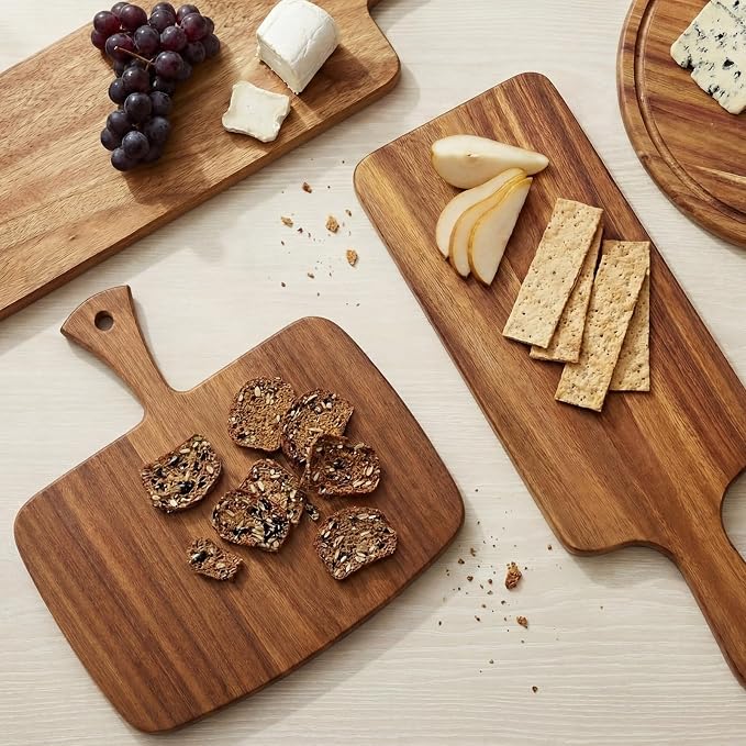 Nuenen Wood Cutting Board with Handle 12x11x0.47 Inch Acacia Bamboo Wooden - Image 3