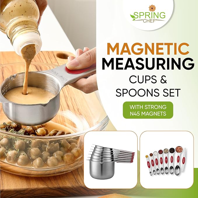 Spring Chef Magnetic Measuring Cups & Spoons Set, Strong N45 Magnets, Heavy - Image 3
