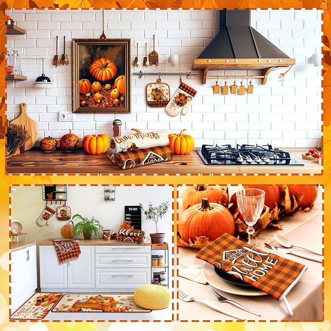 Fanfanwin 10 Pcs Fall Thanksgiving Turkey Kitchen Decor Set Kitchen Towels Pot - Image 6