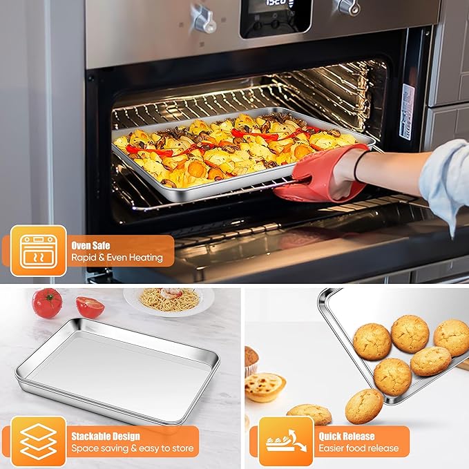 Homikit 2 Pack Baking Sheet, 9 x 13 Inches Stainless Steel Quarter Sheet Pan Set - Image 3