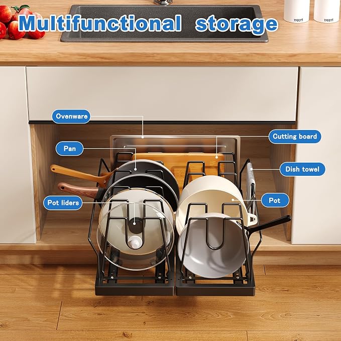 Mustorn 2 Pack Pots and Pans Organizer Under Cabinet, 21.6" Deep Pull Out Pot - Image 2