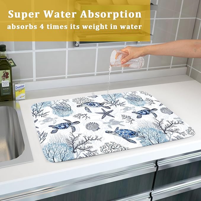 Giwawa 18"x24" Coastal Sea Turtles Dish Drying Mat Nautical Ocean Tortoise - Image 7