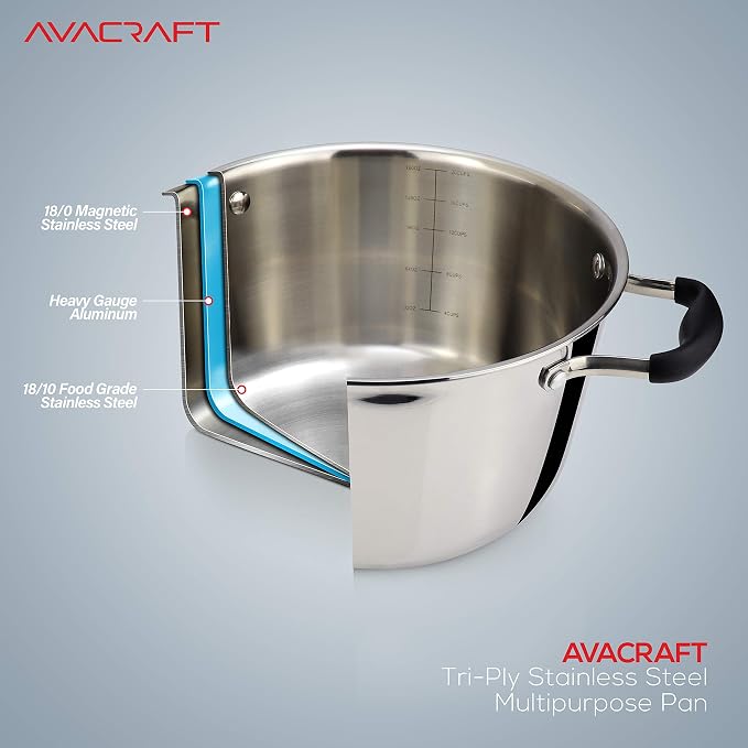 AVACRAFT 18/10 Tri-Ply Stainless Steel 5 Quart Dutch Oven Pot - Image 3