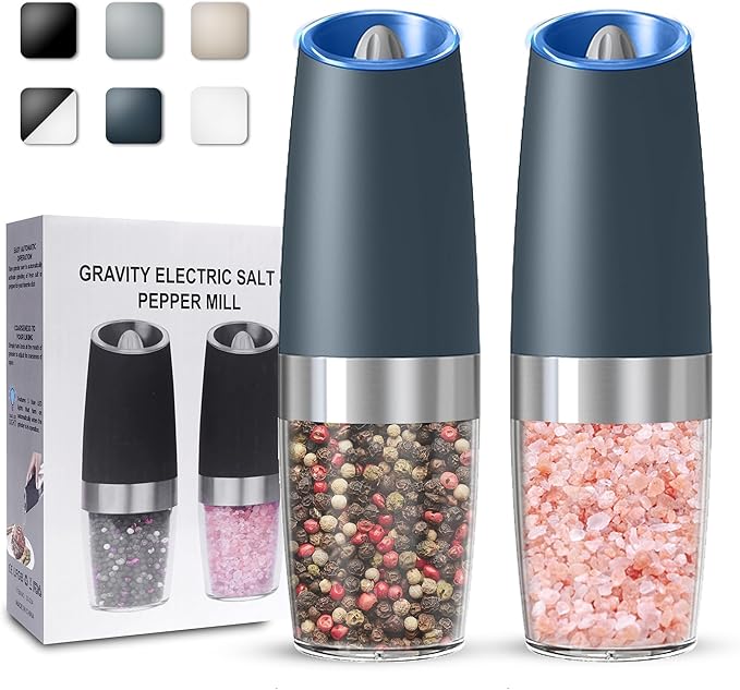 UNNEES Gravity Electric Salt and Pepper Grinder set of 2, Automatic Salt And by UNNEES
