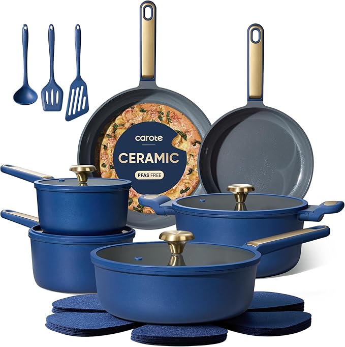 CAROTE Ceramic Cookwar Set, Pots and Pan Set Non Stick 18 Piece, Cookware Set by CAROTE