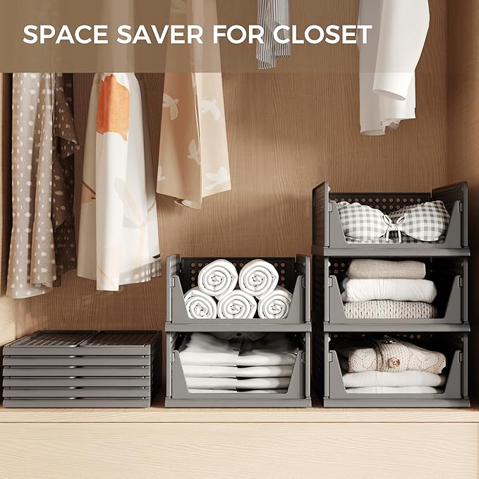 Pinkpum 6 Pack Black Closet Organizers and Storage Plastic Stackable Storage - Image 4
