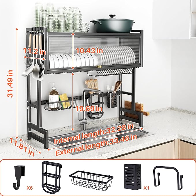 Over The Sink Dish Drainer Drying Rack 3 Tiers - Image 6
