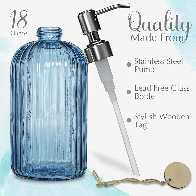 JASAI 18Oz Navy Blue Glass Soap Dispenser - Image 2