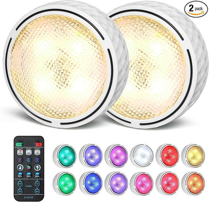LED Puck Lights with Remote Control & Timer, Battery Operated Under Cabinet by Unknown