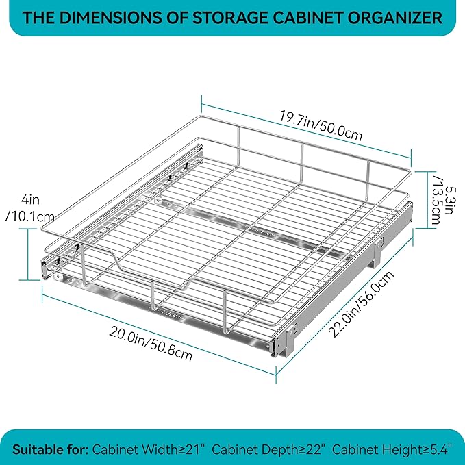 Pull Out Cabinet Organizer 20" W X 22" D, Slide Out Drawers - Image 2