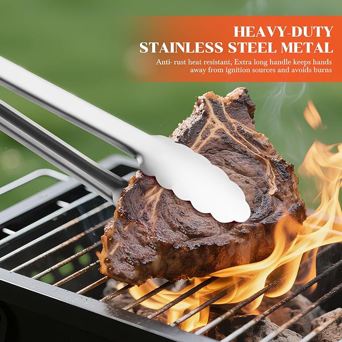 Grill Tongs - 12 Inch & 17 Inch Extra Long BBQ Tongs, Heat Resistant Stainless - Image 5