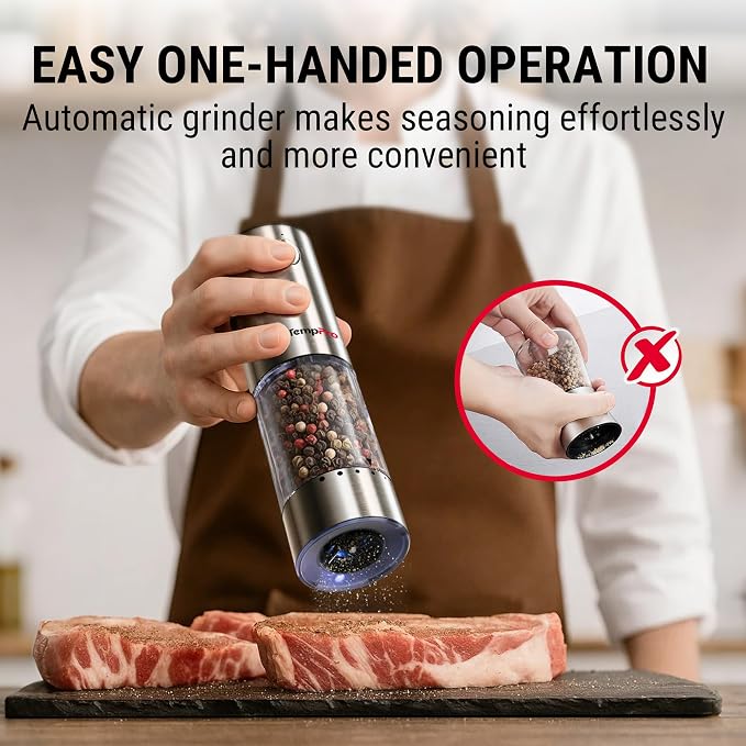 TempPro 100ml Electric Salt and Pepper Grinder Set Rechargeable, Automatic - Image 2