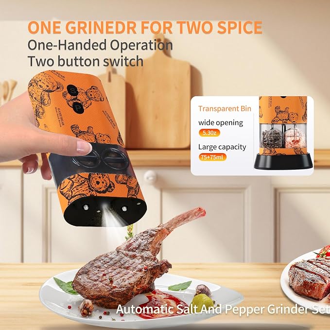 Dual Chamber Salt and Pepper Grinder Set Rechargeable, Electric Pepper Grinder - Image 6