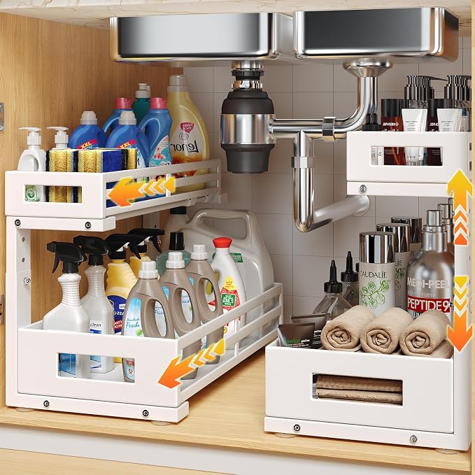 2-Pack 17"Deep Under Sink Organizer And Storage, 2-Tier L-Shaped Pull Out by UnderSinkOrganizer