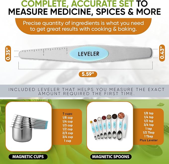 Spring Chef Magnetic Measuring Cups & Spoons Set, Strong Magnets, Heavy Duty - Image 6