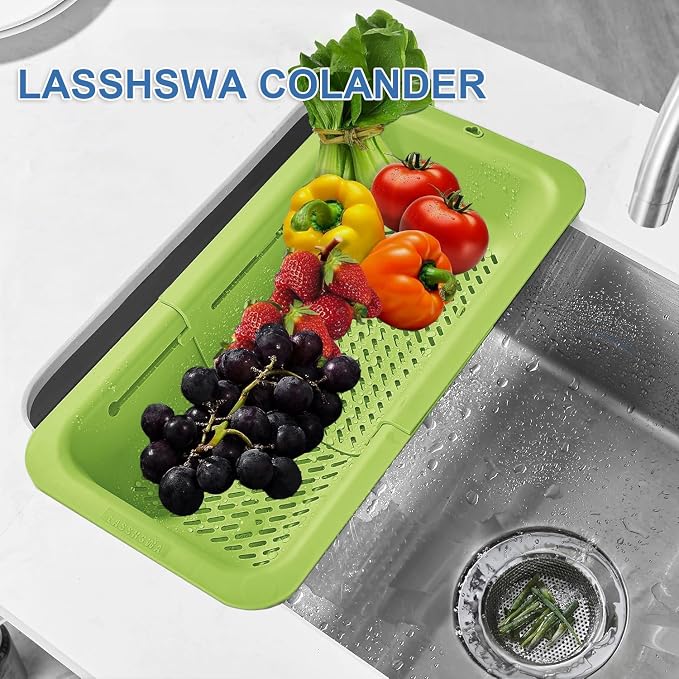 LASSHSWA Collapsible Colander for Kitchen, Over the Sink Strainer Basket for - Image 2