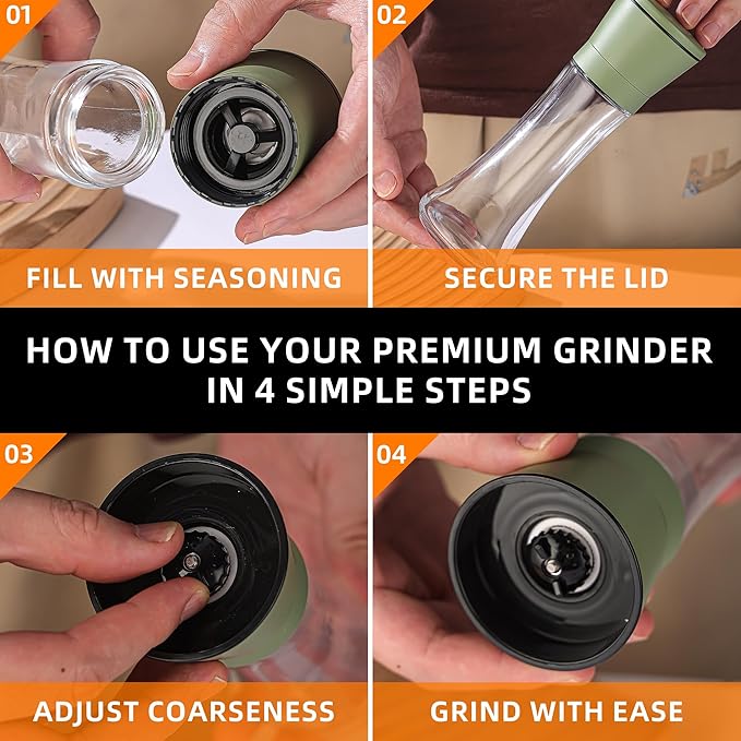 DAVIMADE Premium 2pk Sage Green Salt and Pepper Grinder Set, Manual Grinder - Image 3