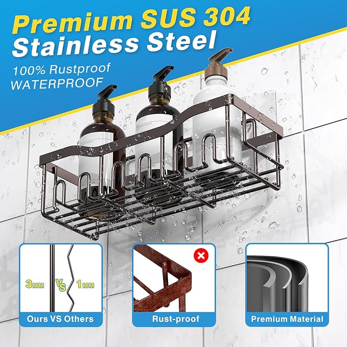 EUDELE 5-Pack Rustproof Stainless Steel Shower Caddy Set– No Drill Adhesive - Image 5