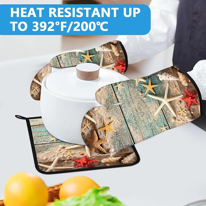 Beach Shells Starfish Oven Mitts and Pot Holders Sets Heat Resistant 4Pcs - Image 5
