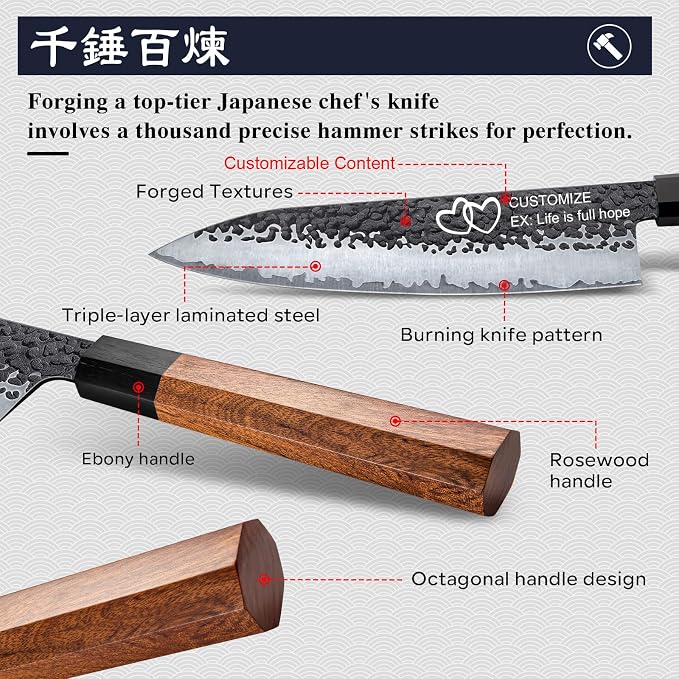 FAMCÜTE Customize Japanese Knife, Hand Forged 8 inch Chef Knife - Image 3