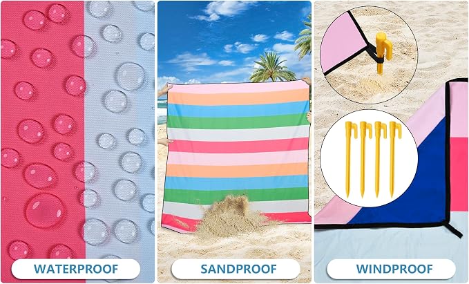 HIHOHO Beach Blanket Waterproof Sandproof Extra Large Beach Mat 79" X - Image 3