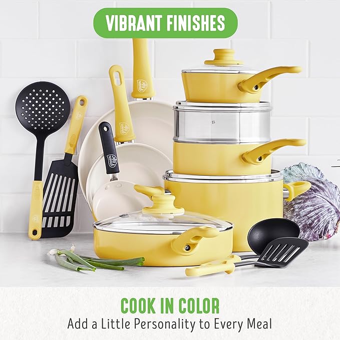 GreenLife Soft Grip Healthy Ceramic Nonstick 18 Piece Kitchen Cookware Pots and - Image 5