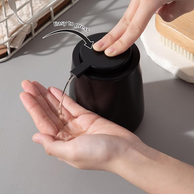 Enra Black Soap Dispenser, 12 oz Ceramic Hand Lotion Dispenser, Refillable Dish - Image 6