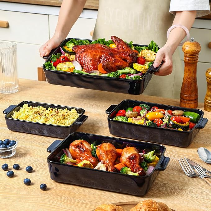 VICRAYS Ceramic Bakeware Set, Porcelain Rectangular Lasagna Pans Casserole Dish - Image 6