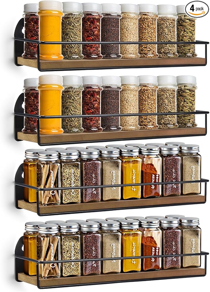 TJ.MOREE 4 Pack Spice Rack Wall Mounted Rustic Style Hanging Spice Organizer by TJMOREE