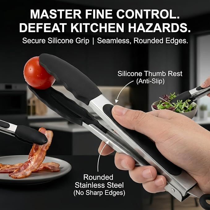 Mini Tongs with Silicone Tips, 7-Inch Small Serving Tongs - Image 6