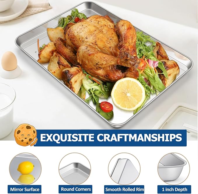 TeamFar Baking Sheet with Rack Set, Stainless Steel Baking Pan Cookie Sheet - Image 3