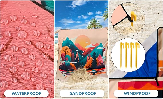 HIHOHO Beach Blanket Waterproof Sandproof Extra Large Beach Mat 79" X - Image 3