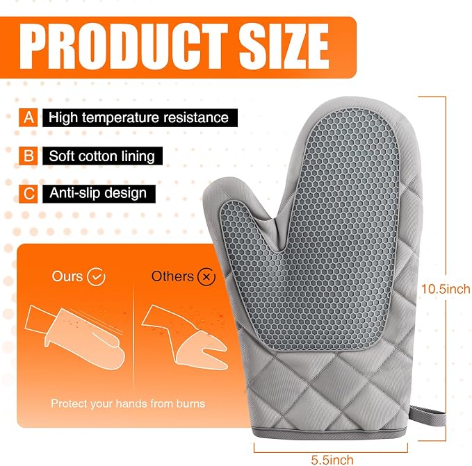 Silicone Oven Mitts, Heat Resistant 2PCS Oven Mitts - Image 2
