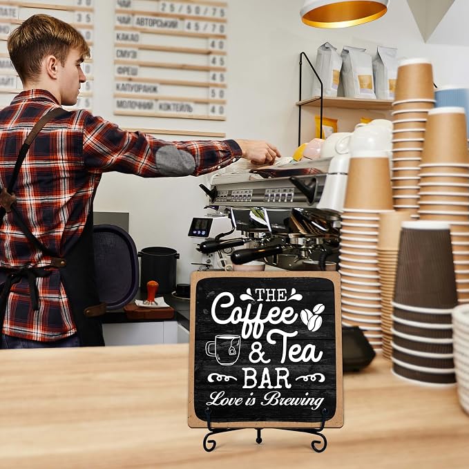 Coffee Bar Sign, Love is Brewing Farmhouse Tabletop Decor, Coffee and Tea Lover - Image 6