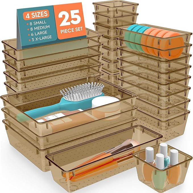 SpaceHacks 25 PCS Plastic Drawer Organizer Set, 4-Size Versatile Organizer by SpaceHacks