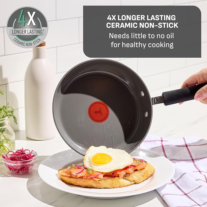 T-Fal Ultimate Hard Anodized 12-Piece Ceramic Nonstick Cookware Set, Oven Safe - Image 4