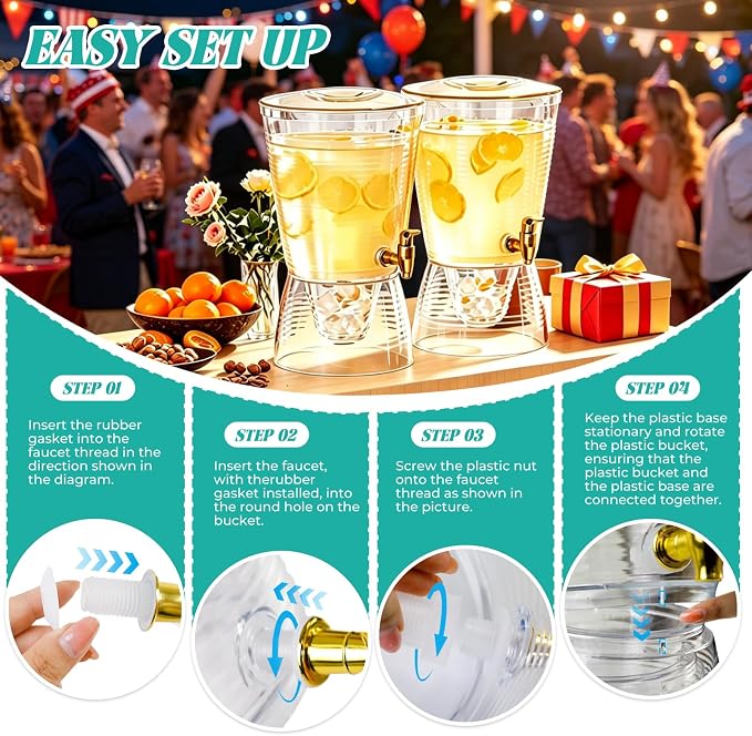2 Pack Drink Dispenser for Parties 1.6 Gallon, Large 6L Plastic Water Dispenser - Image 5
