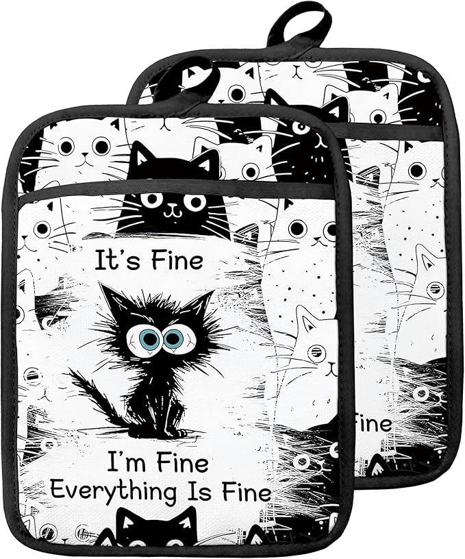 Funny Black Cat Pot Holders by Unknown