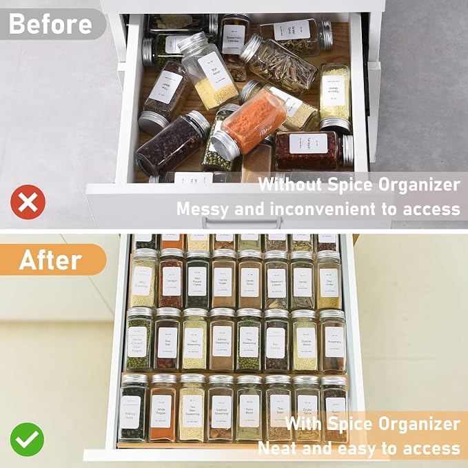 Spice Drawer Organizer with 18 Spice Jars, 216 Labels, 25 Non-slip Rubber - Image 5