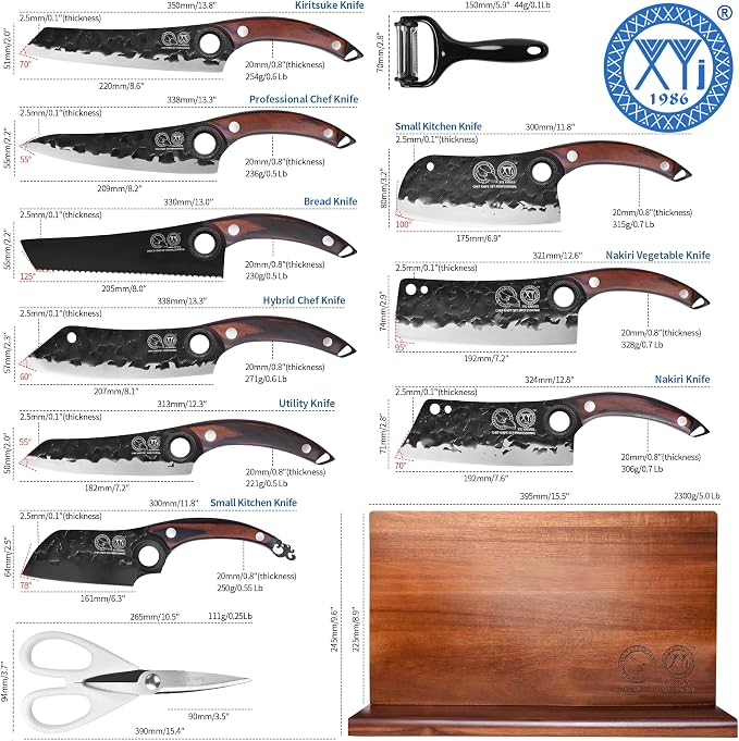 XYJ Authentic Since 1986, Knife Block Set, High Carbon Steel Forged Blades - Image 2