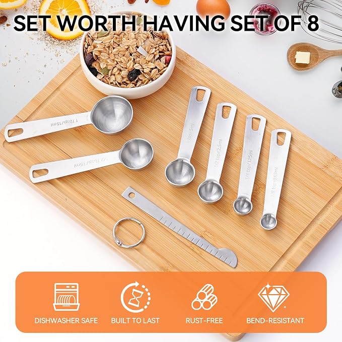 Stainless Steel Measuring Spoons Set, Dual-Scale Metric & US Measurements - Image 2