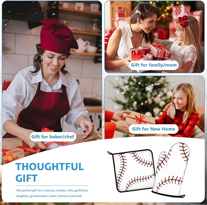 Baseball Oven Mitts and Pot Holders Sets Heat Resistant 4Pcs Potholders Oven - Image 7