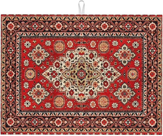 Royal Red Moroccan Dish Drying Mat Old Red Persian Carpet Texture Abstract by Unknown