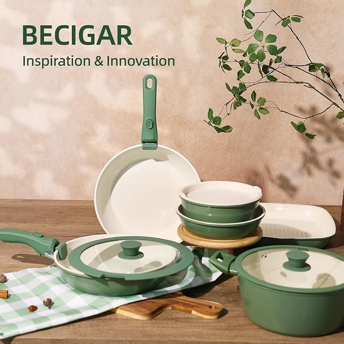 BECIGAR 23pcs Ceramic Pots and Pans Set, Nonstick Detachable Handle Cookware - Image 4