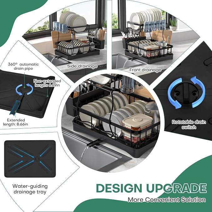 2 Tier Dish Rack, Carbon Steel Dish Drying Rack - Image 4