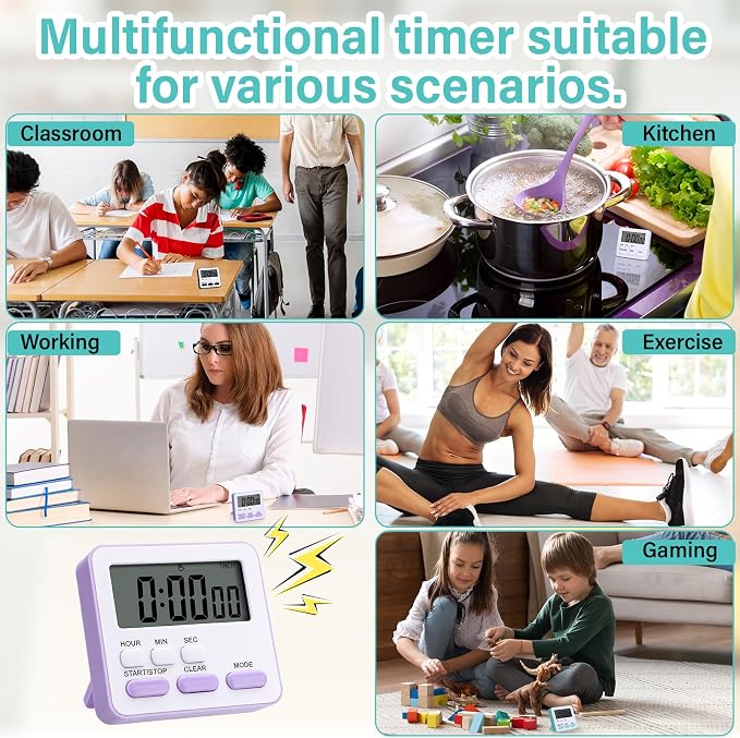 Leumoi 6 Pcs Digital Kitchen Timer 24 Hour Clock and Alarm Function Timer - Image 6
