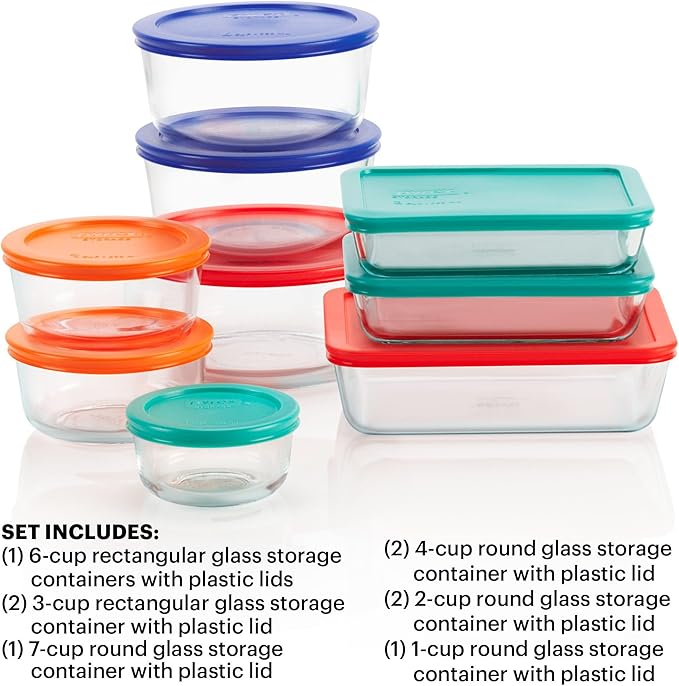 Pyrex Simply Store Mixed Sized Glass Food Storage Set, Round & Rectangular - Image 3