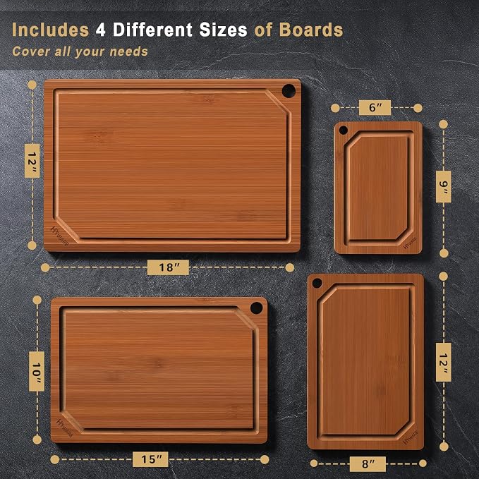 Hiware 4 Pieces Extra Large Wooden Cutting Boards Set- Bamboo Cutting Boards - Image 2